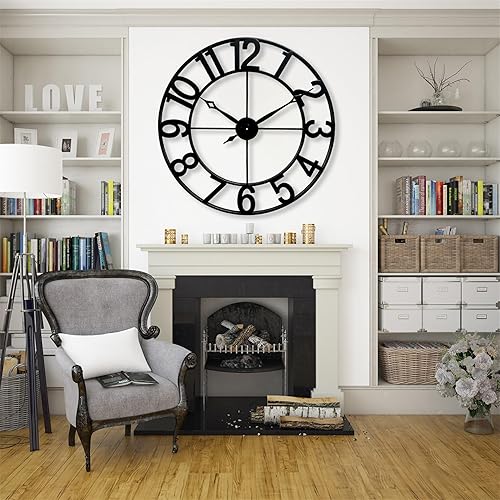 Miniatura 7 de CLXEAST Relojes de pared de 30 pulgadas para decoración de sala de estar, reloj de pared grande de metal negro decorativo, número arábigo regular