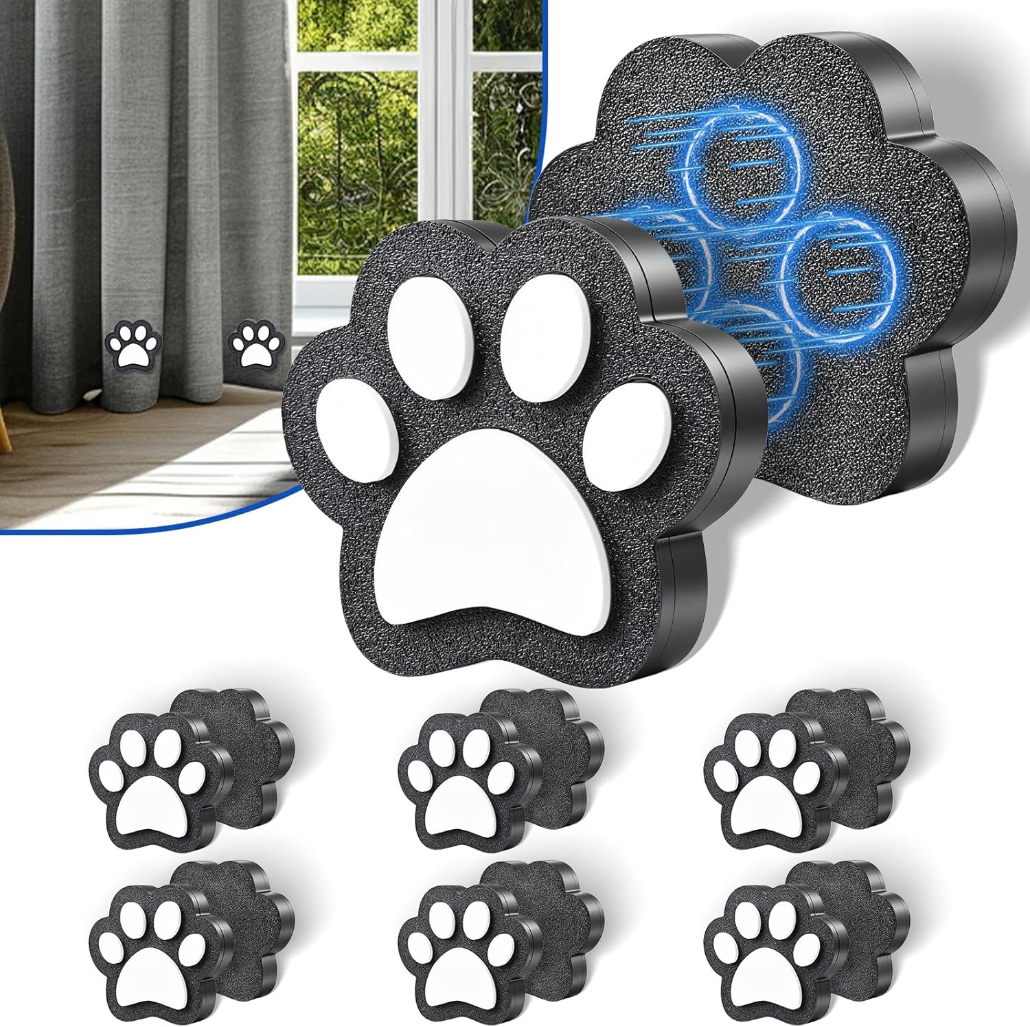 6 Pairs Outdoor Curtain Weights, 12 Pcs Heavy Magnetic Curtain Weights for Outdoor Curtains, Waterproof Cat Paw Design, Ideal for Cat Lovers, Patio, Tablecloth & Shower Curtains (Black)