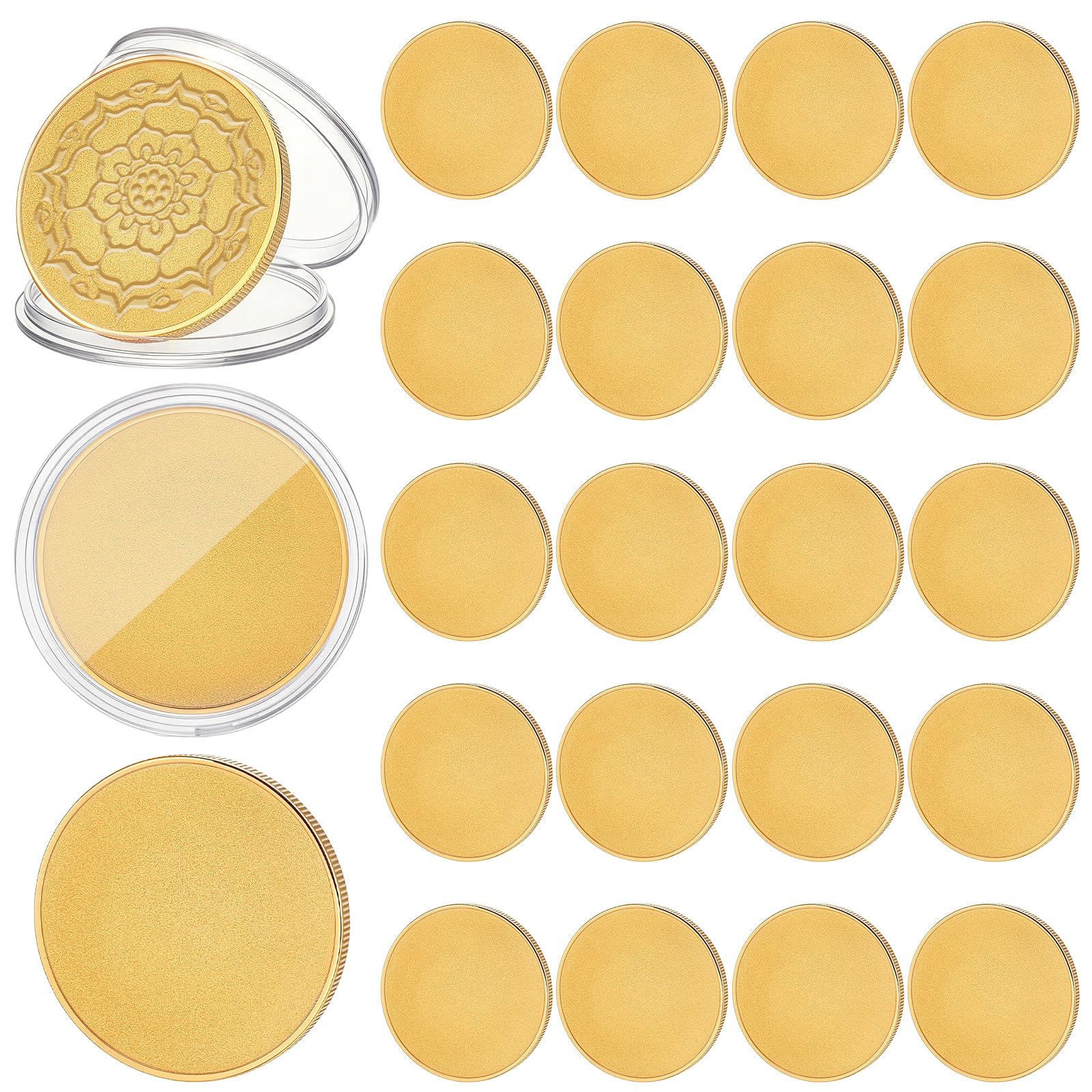 DELORIGIN 24pcs Metal Blank Challenge Coin Bulk 1.5" Engraving Blanks Coins Threaded Edged Stamping Coin Blanks for Engraving Stamping DIY Party Crafts Birthday Commemorative Gifts (Gold)