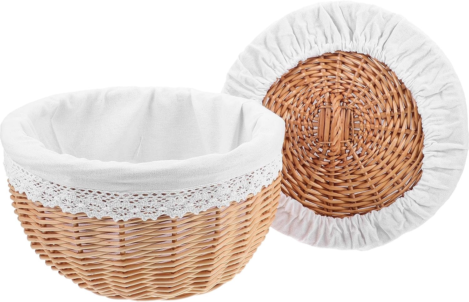 FUOYLOO Wicker Bread Basket Lid Sturdy Woven Craft Basket Food-Safe Removable Liner for Fruit, Bread, and Snack Storage, 9.
