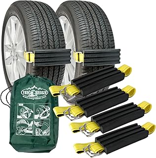 TRACGRABBER Tire Traction Device for Cars & Small SUVs, Set of 4 - Made in the USA, Anti Skid Emergency Tire Straps to Get Unstuck from Snow, Mud, & Sand - Snow Traction Mat or Tire Chain Alternative