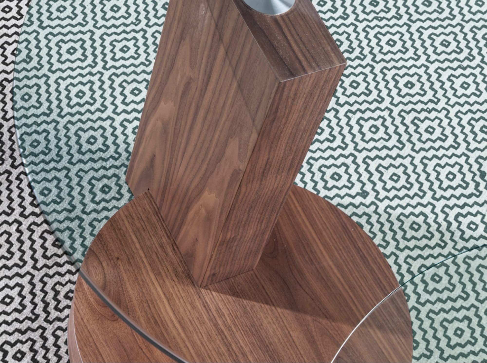 Ángel Cerdá - Table D'angle Ronde En Verre Trempé Et Noyer - Table D