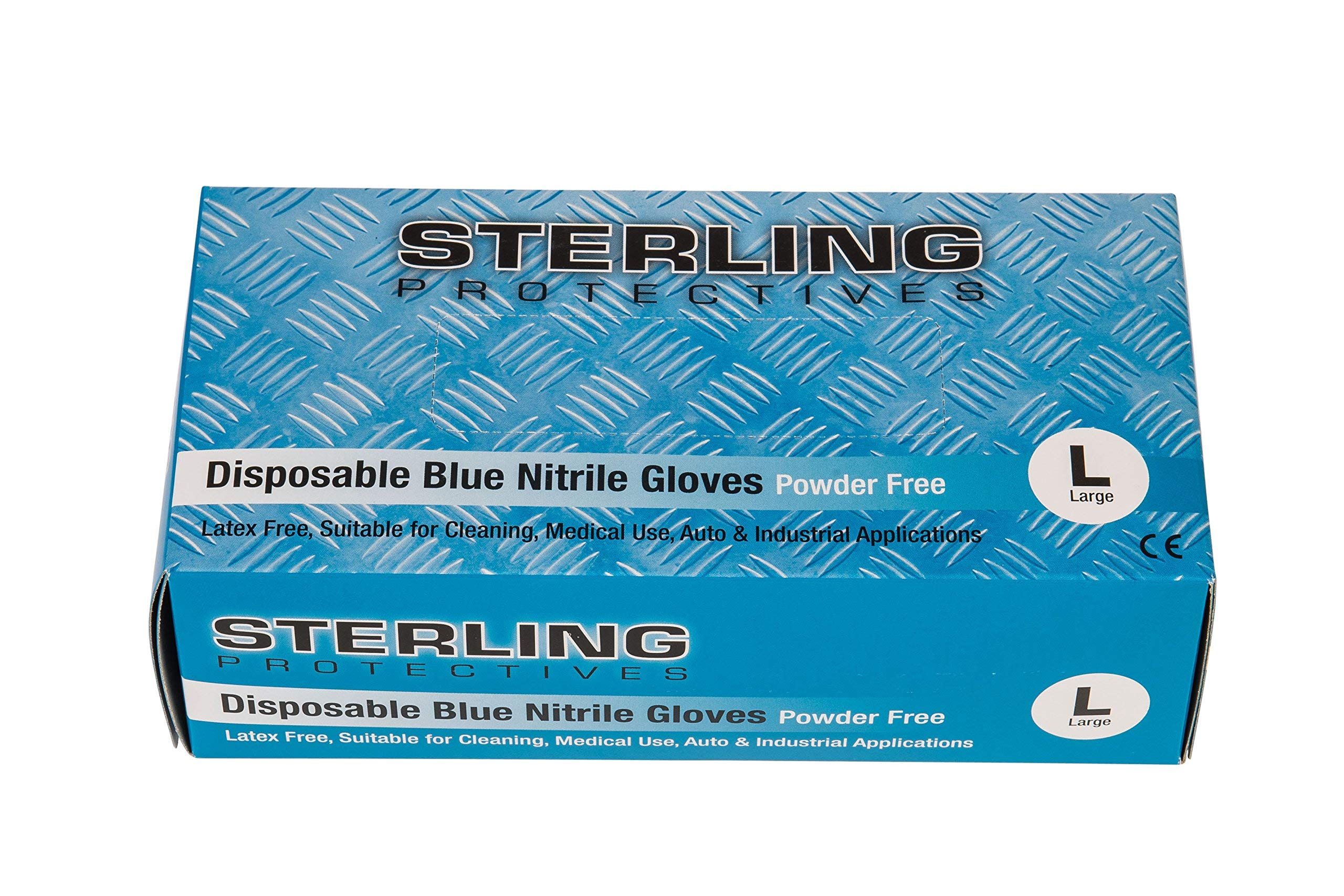 Sterling Protectives, Blue Nitrile Disposable Gloves, 100 pack, Powder Free AQL 1.5, Premium Gloves (Large - Size 9)