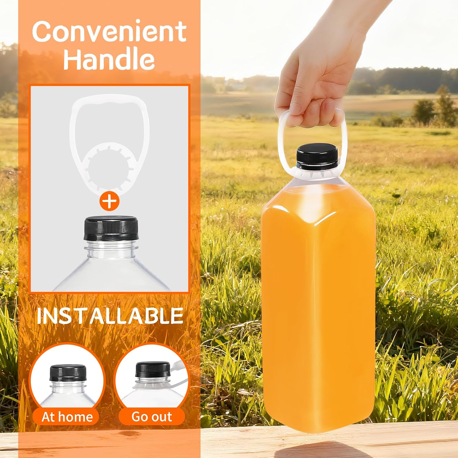 Fhxtcygj 6pcs 64oz Plastic Bottles with Caps, Juice Container with Lids, Empty Plastic Juice Bottles Reusable Clear Bulk Beverage Containers with Tamper Evident Cap for Milk, Smoothie, Drinks