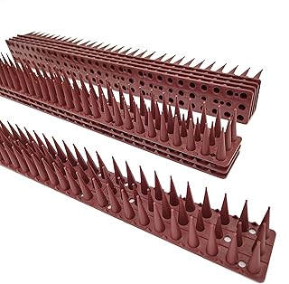 8 Pack Bird Spikes - 17 x 1.57 x 1.38 Inch Plastic Bird Deterrent Spikes - Bird Deterrent Spikes Keep Pigeon, Squirrel, Raccoon, Cats, Crow Away - Anti-Bird Spikes Fence for Railing and Roof (Brown)
