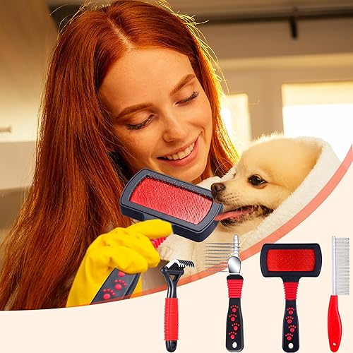 Miniatura 6 de Kit de aseo para mascotas de 4 piezas – Peines desnatantes, cepillo más suave y peine de acero para eliminar nudos y pelo de perros, gatos y caniches