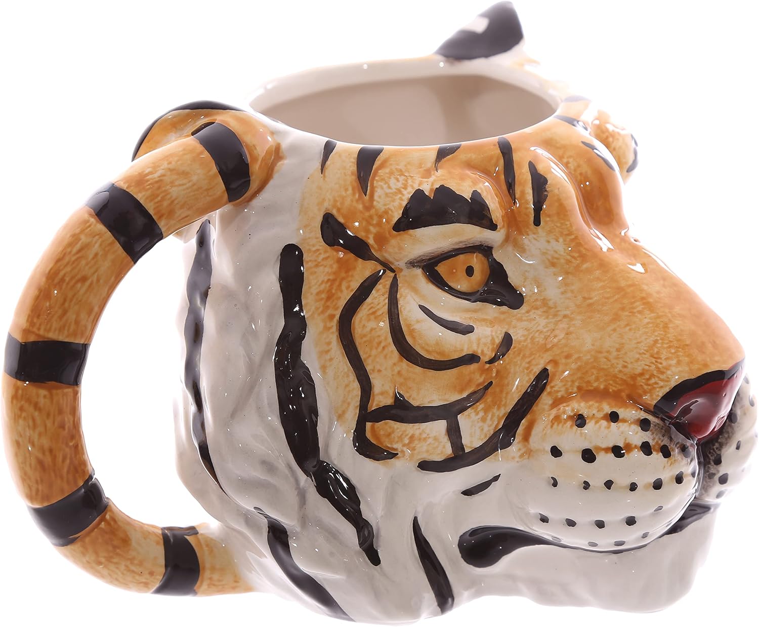 Puckator MUG227 Ceramic Mug with Tiger Head Design-Orange/Black/White, Mixed, Height 9.5cm Width 17cm Depth 12cm
