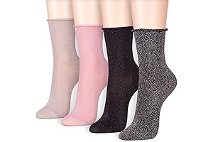 Roll Top Glitter Sparkle Shine Shimmer Glow Micro Crew Socks (Onesize, 4 Pairs)