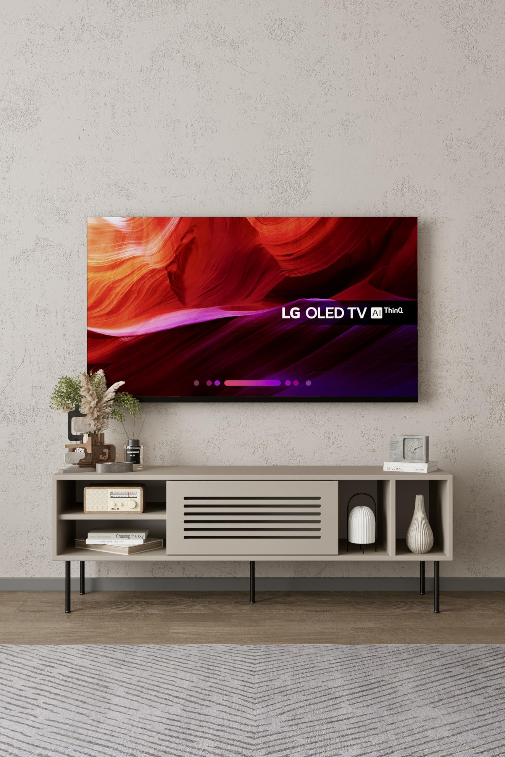 Umay Panjur Kapaklı TV Ünitesi MDF Gri Bej ve Beyaz Renk,…
