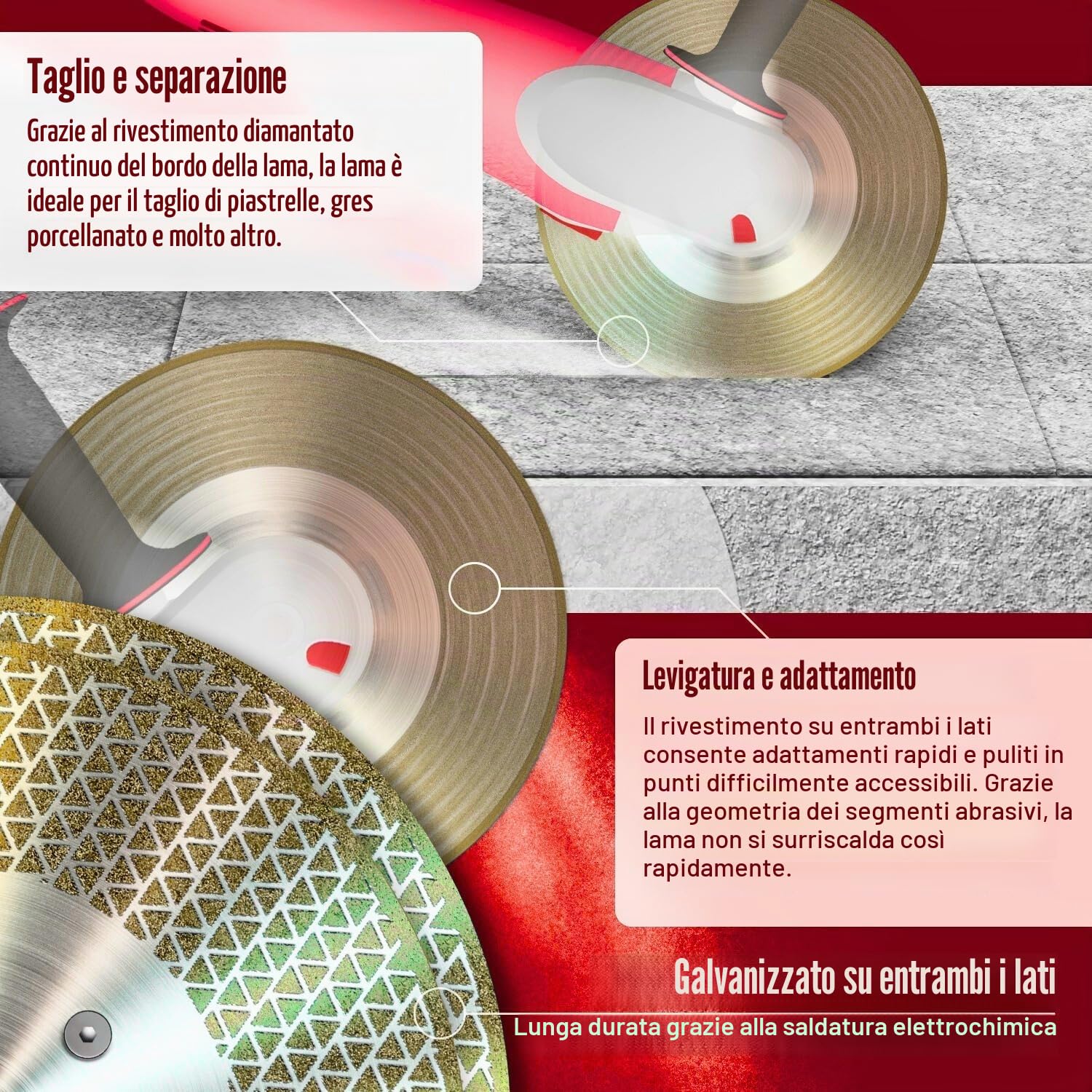 Disco diamantato 230 mm x M14 Premium 2in1 – Taglio e sbavo ad alte prestazioni per piastrelle, ceramica, gres porcellanato, granito, marmo e calcestruzzo – Per smerigliatrici