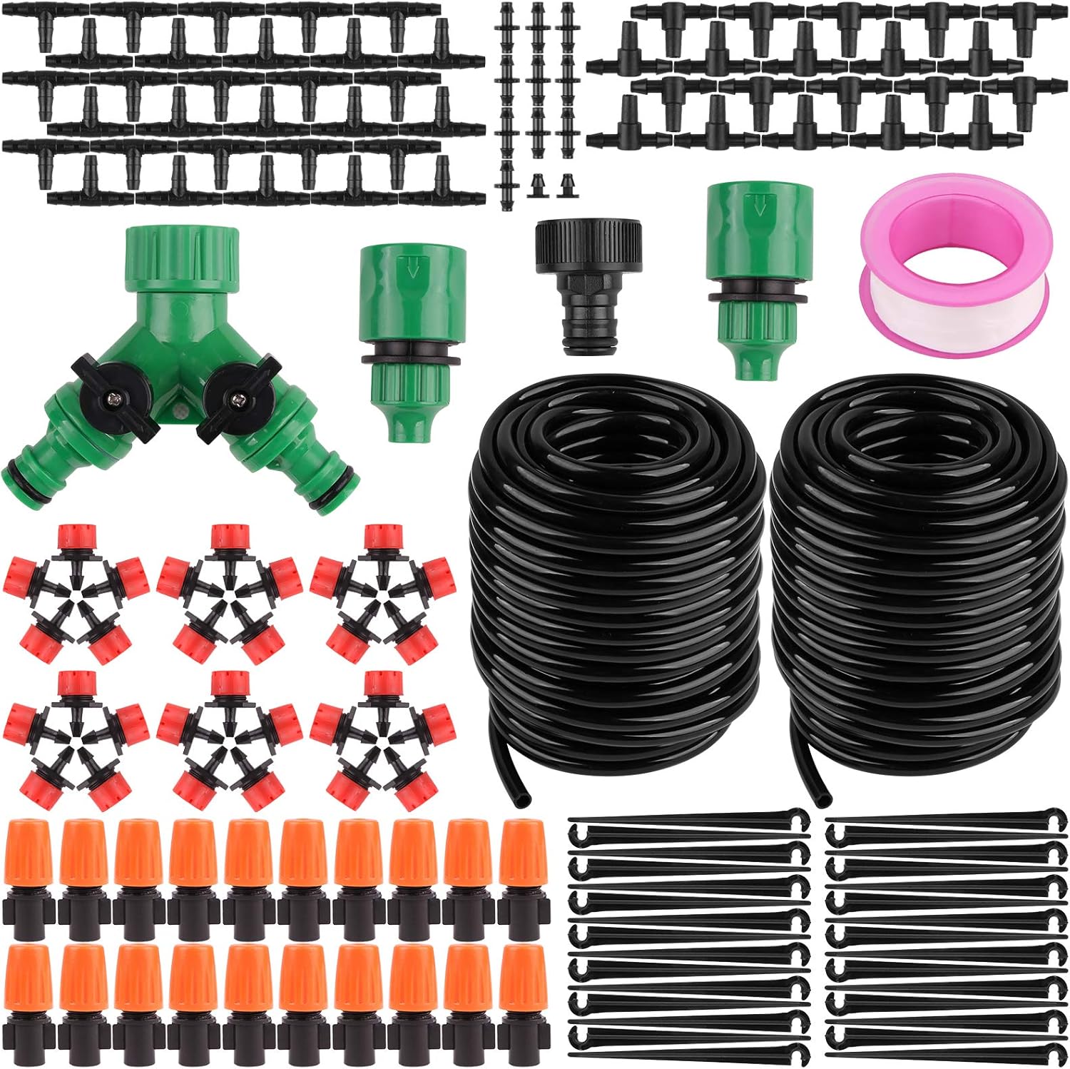 Garden Irrigation Drip Kit, 100ft/30M Plant Automatic Watering System - Micro DIY Irrigation Tubing Kits, Blank Distribution Hose Atomizing Nozzles Drippers for Greenhouse, Flower Bed,Patio,Lawn : Patio, Lawn & Garden