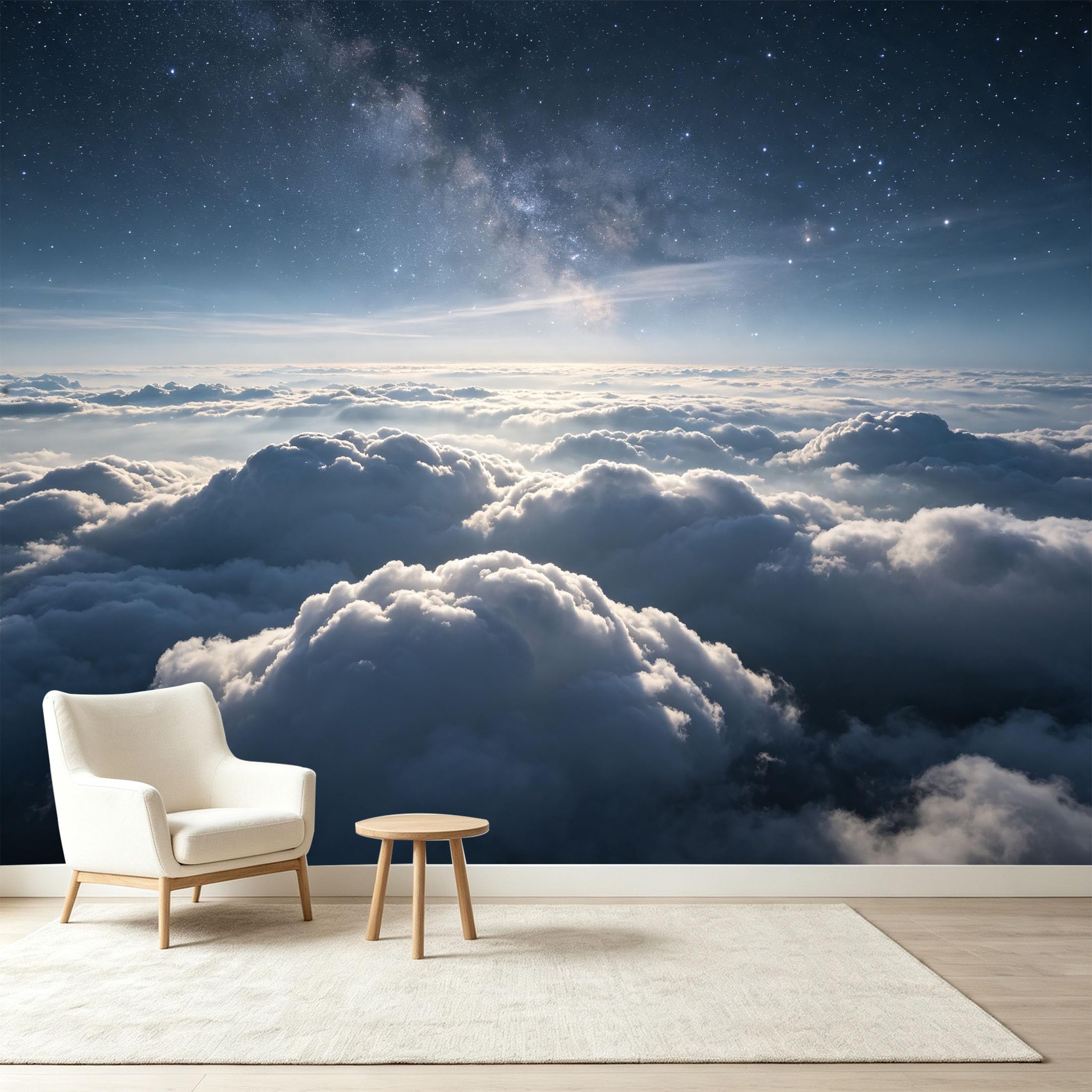 Custom Size Wall Murals Milky Way Galaxy Night Sky Clouds Landscape 3D Trompe L'Oeil Self-Adhesive Wall Fabric Removable Wallpaper Wall Decor for Living Room Bedroom Bathroom