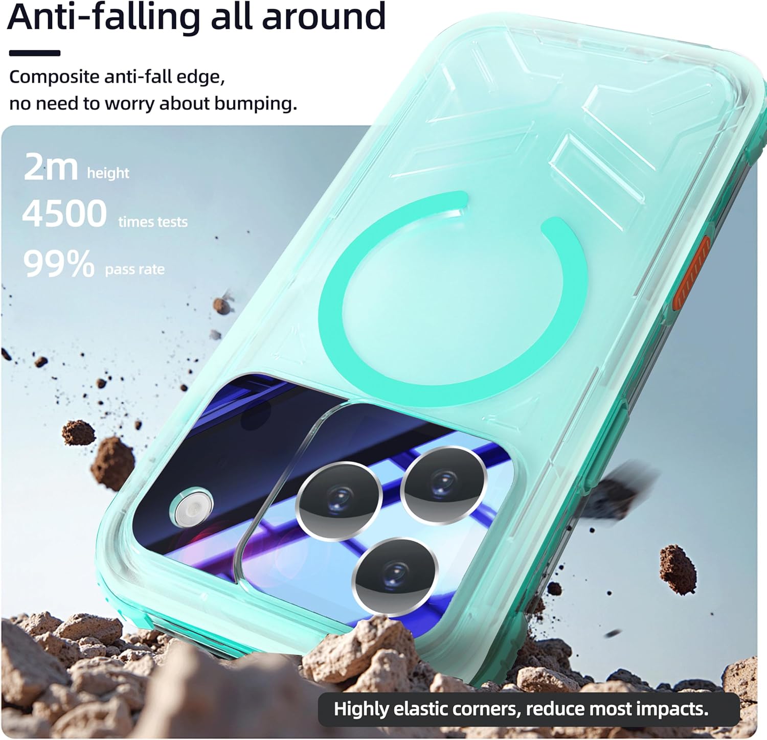 for iPhone 17 Pro 6.3’’ Clear Frosted Matte Waterproof Case with Built-in Screen Camera Lens Protector, Underwater Swimming Snorkeling Protective Phone Cover, Teal Green Side