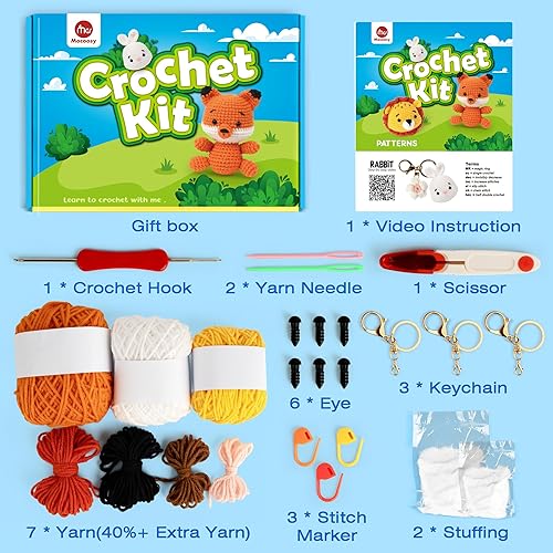Miniatura 2 de Mocoosy Kit de 3 piezas de ganchillo de animales para principiantes, kit de inicio para aprender a ganchillo para niños y adultos, juego de