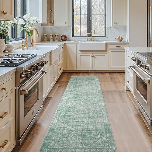 Miniatura 18 de jinchan Tapete de pasillo o cocina lavable, de época, reverso de hule antideslizante, ultradelgado, floral, para dormitorio, baño, lavandería y sala