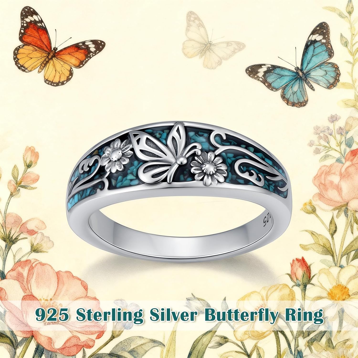 Natural Turquoise Rings for Men Women 925 Sterling Silver Boho Jewelry Vintage Rings Western Jewelry Gifts Loved Friends