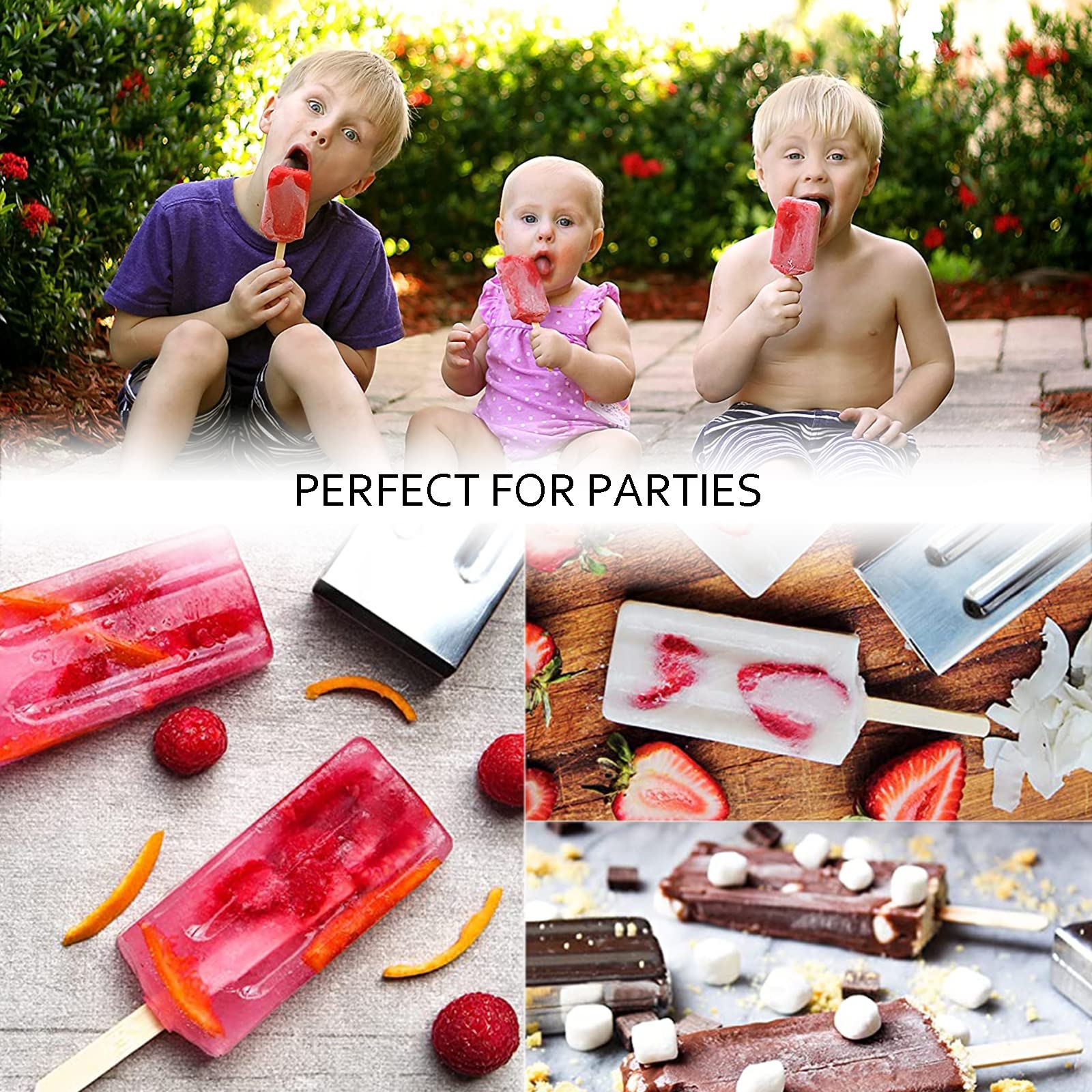 18/8 roestvrijstalen ijslollymallen en rek 6 Ice Pop Makers met 50 herbruikbare sticks en 12 siliconen afdichtingen ijsmachine voor kinderen bonus reinigingsborstel
