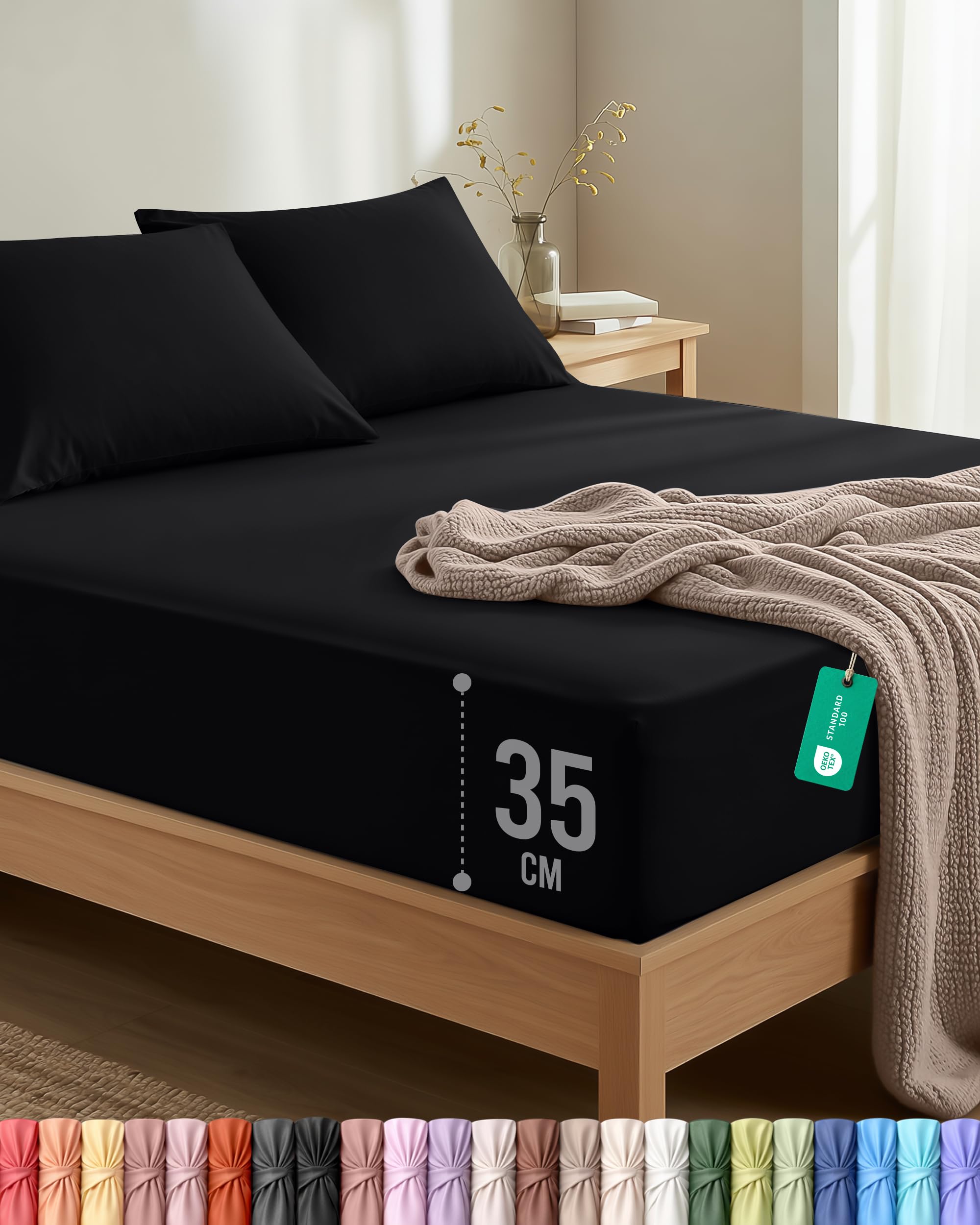 Utopia Bedding Double Fitted Sheet Set with 2 Standard Pillow cases, Black