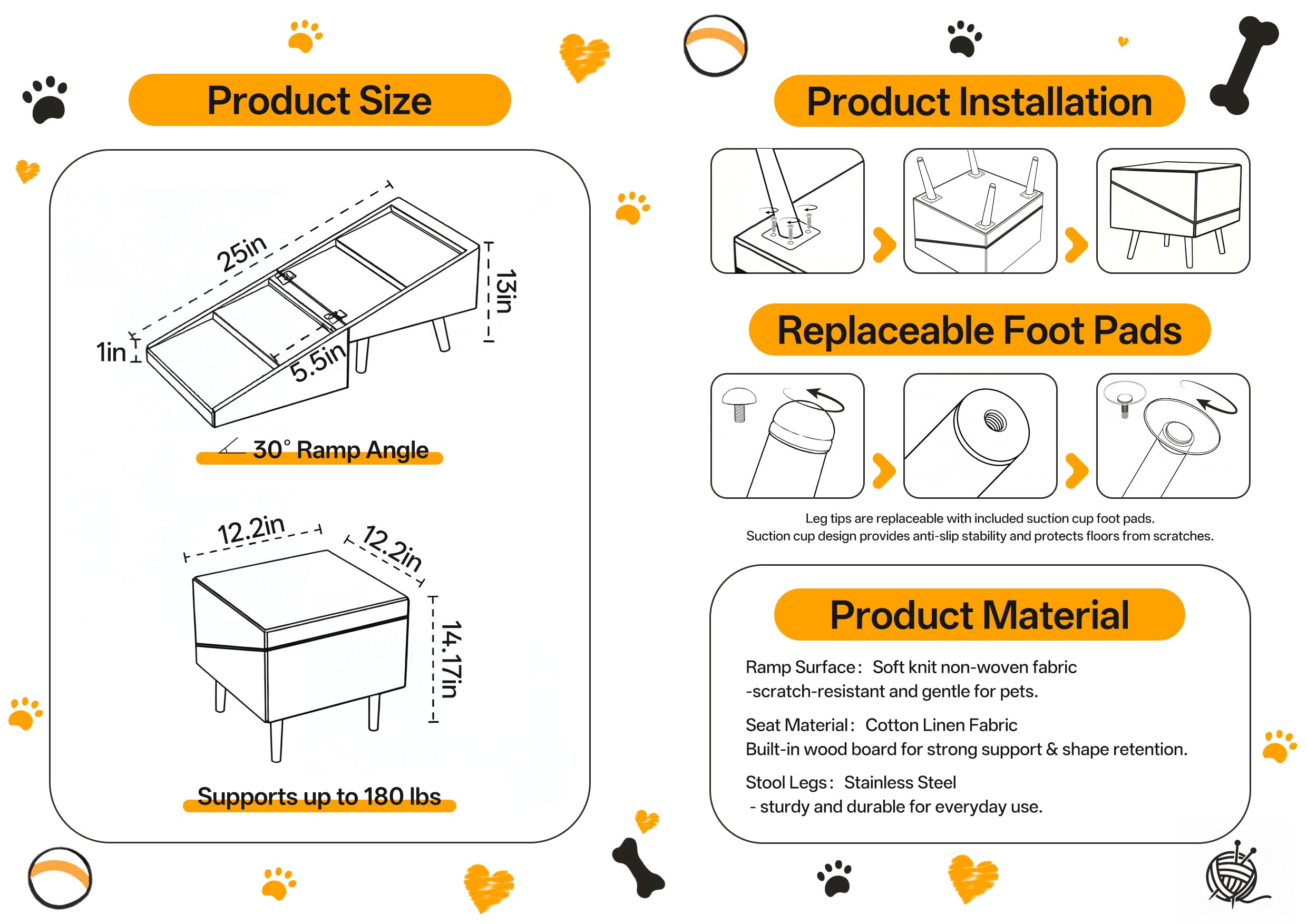 Klappbare Hundetreppe für kleine Hunde – 2-in-1-Treppe und Hocker – rutschfeste Holzstufen für das Sofa, ideal für Welpen, ältere und verletzte Hunde(Schwarz)