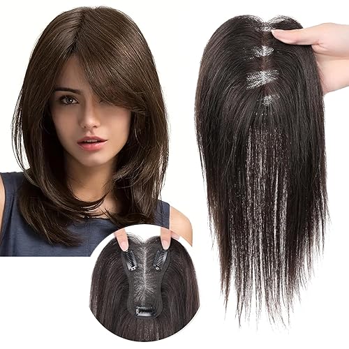 Toppers de cabello humano real para mujer, cabello humano 100% Remy, para cabello fino, base suiza, atado a mano, lacio, con clip, piezas de cabello