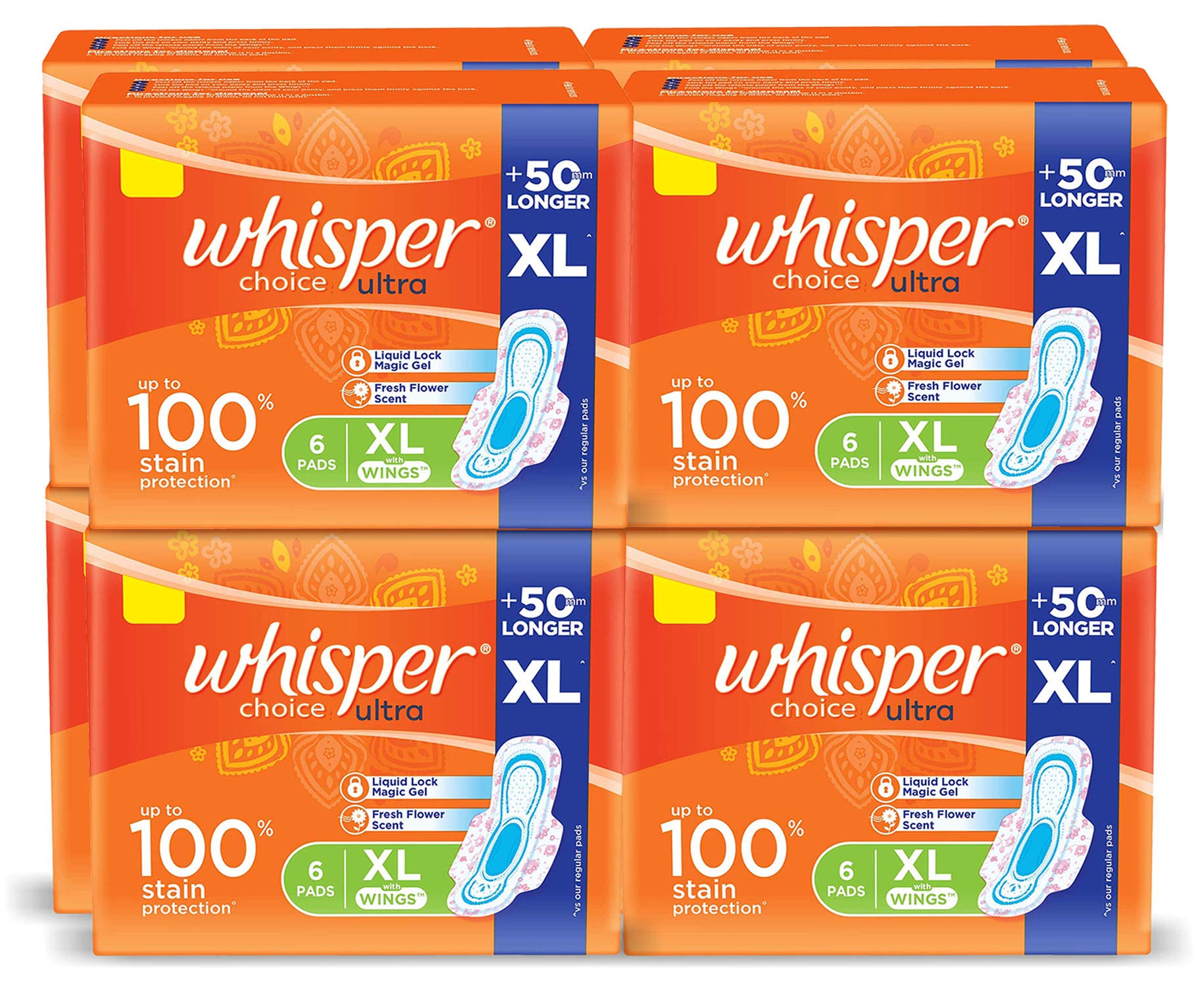 Whisper Choice Ultra Sanitary Pads, X-Large, 6 Units, Pack of 8