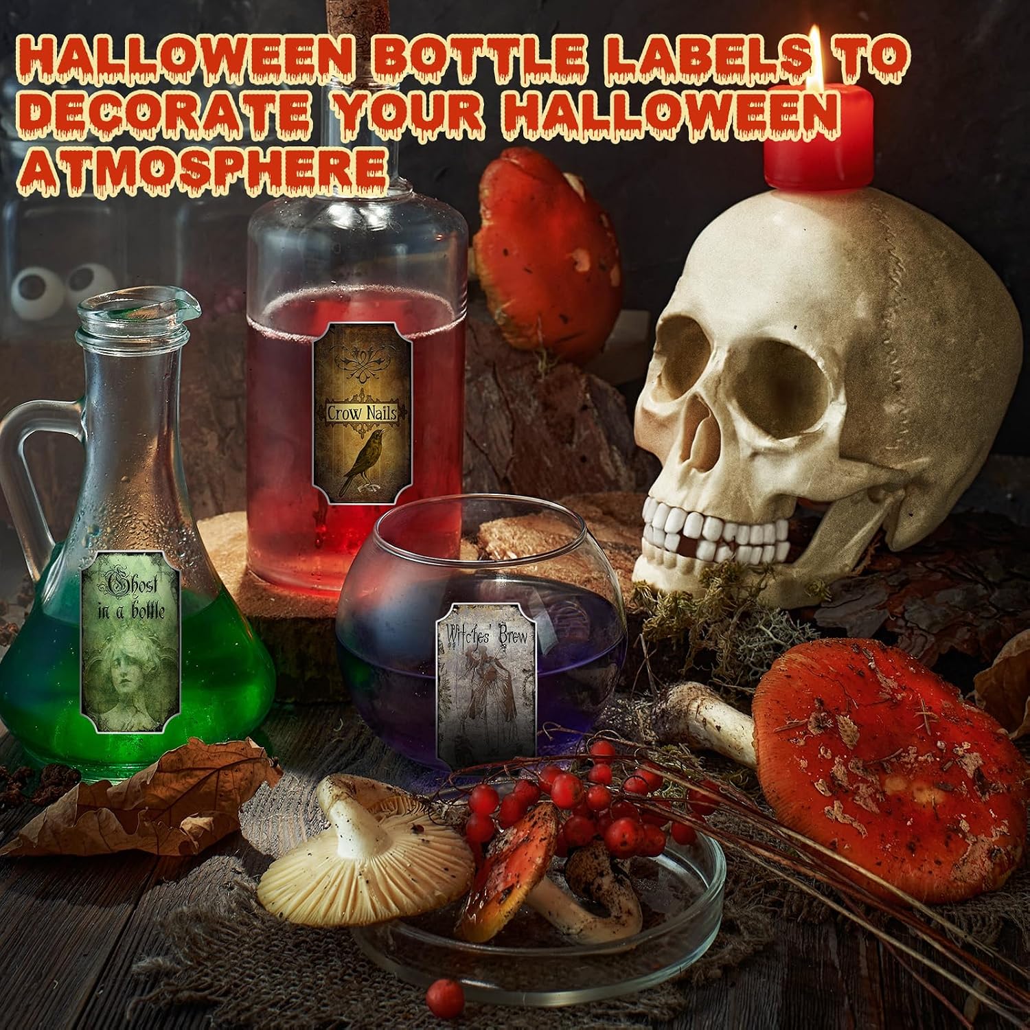 Motimind 180 Pcs Halloween Apothecary Labels, Waterproof Bottle Stickers
