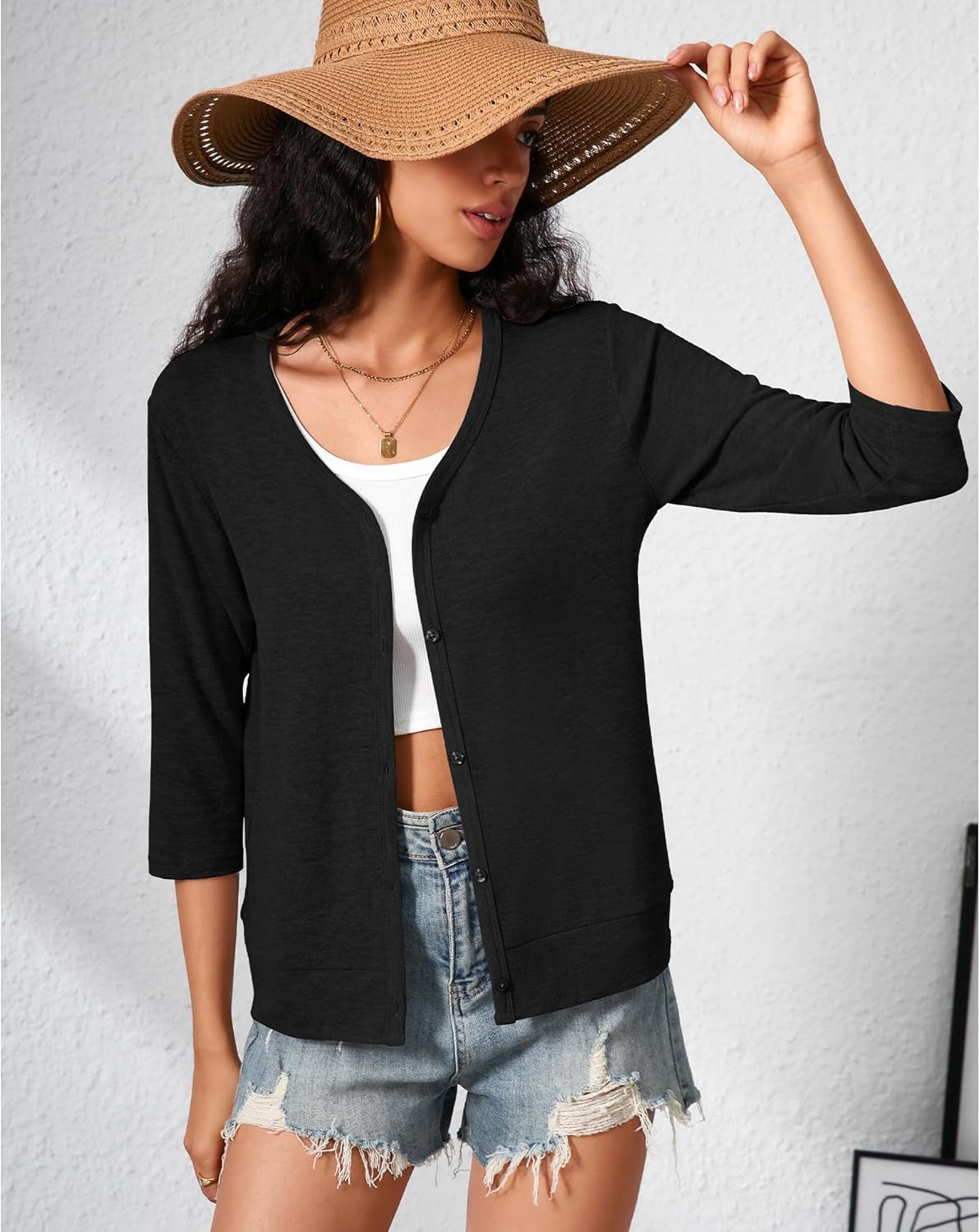 3/4 Sleeve Cardigan for Women Lightweight Button Down Cardigan Knit Shrugs Sweater Tops - Image 4