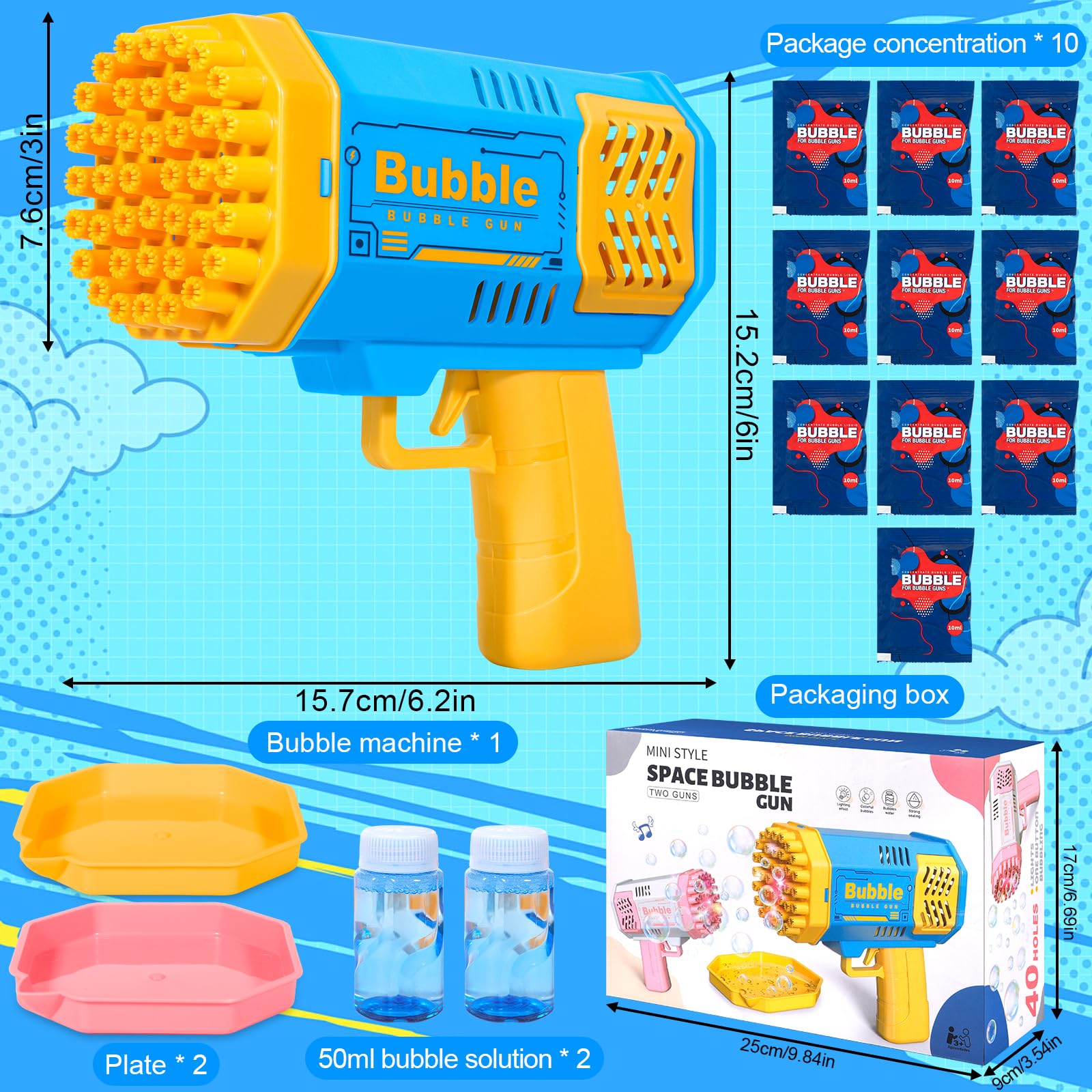 Pistola de Burbujas para Niños, Automática Máquina de Burbujas de Jabón 10000+ Pompas/Min, Máquina Automática de Burbujas Silencioso con Luces para Fiestas Verano Al Aire Libre Regalo Boda