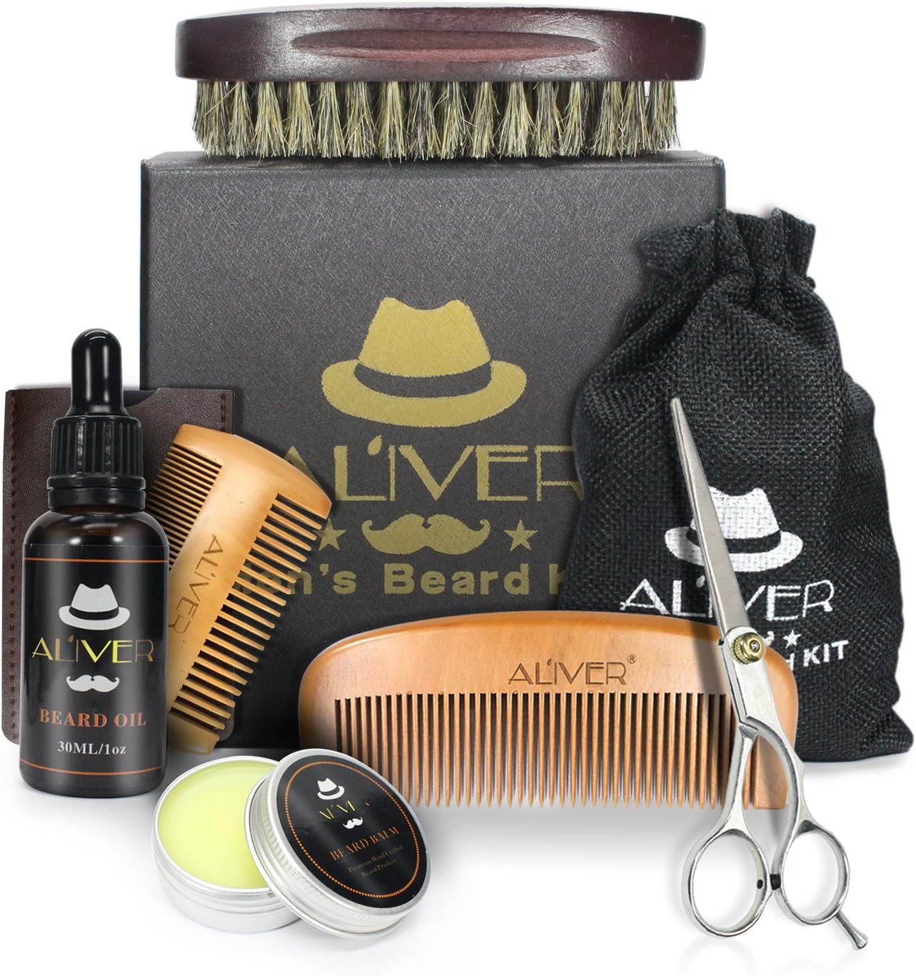 Hombre Body Beard Grooming Kit for Men care - beard Trimming Kit Includes 100% Stainless Japanese Scissors Mustache Beard Balm - beard Oil Growth Beard Brush Z Shaped Comb - Professional Barber Kit Gift Set