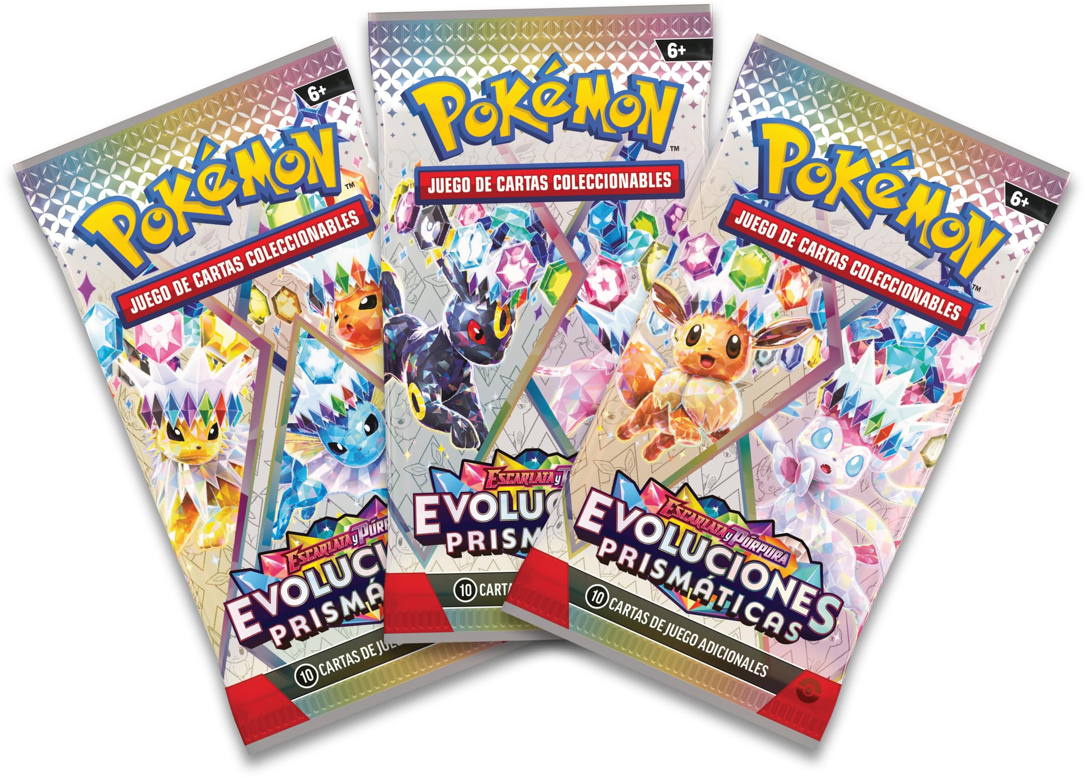 Pokémon-Sammlung mit speziellen Aufklebern aus Scharlachrot und Lila, Prismatische Entwicklungen - Folieon (1 holografische Promokarte und 3 Booster-Packungen)