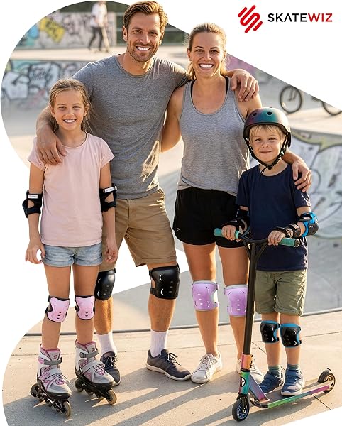 SKATEWIZ Kit de Protection Roller Enfant - Protection Skateboard Enfant, Adolescents et Adulte [6 pièces] avec Genouillères, Coudières et Protège-Poignets - 2