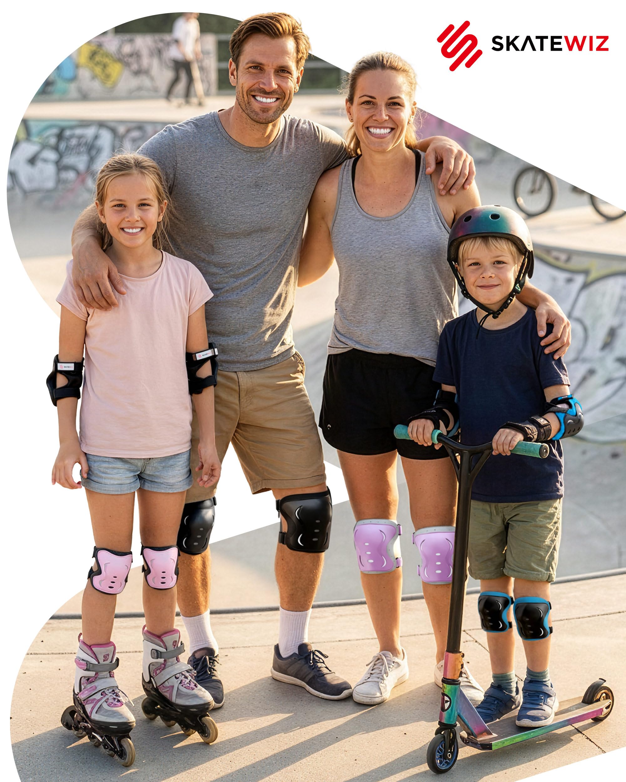 SKATEWIZ Kit de Protection Roller Enfant - Protection Skateboard Enfant, Adolescents et Adulte [6 pièces] avec Genouillères, Coudières et Protège-Poignets - 3