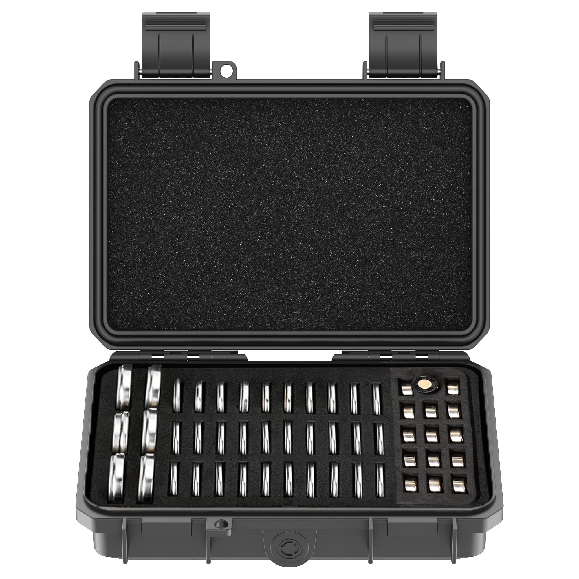 KIWIFOTOS Wasserfeste Knopfzellen-Batterie-Organizer-Hülle, 65 Steckplätze, Batterie-Aufbewahrungsbox für CR2016 CR2025 CR2032 CR2320 CR2325 CR2330 CR2335 CR2354 CR2412 CR2430 CR2450 & LR44 LR41