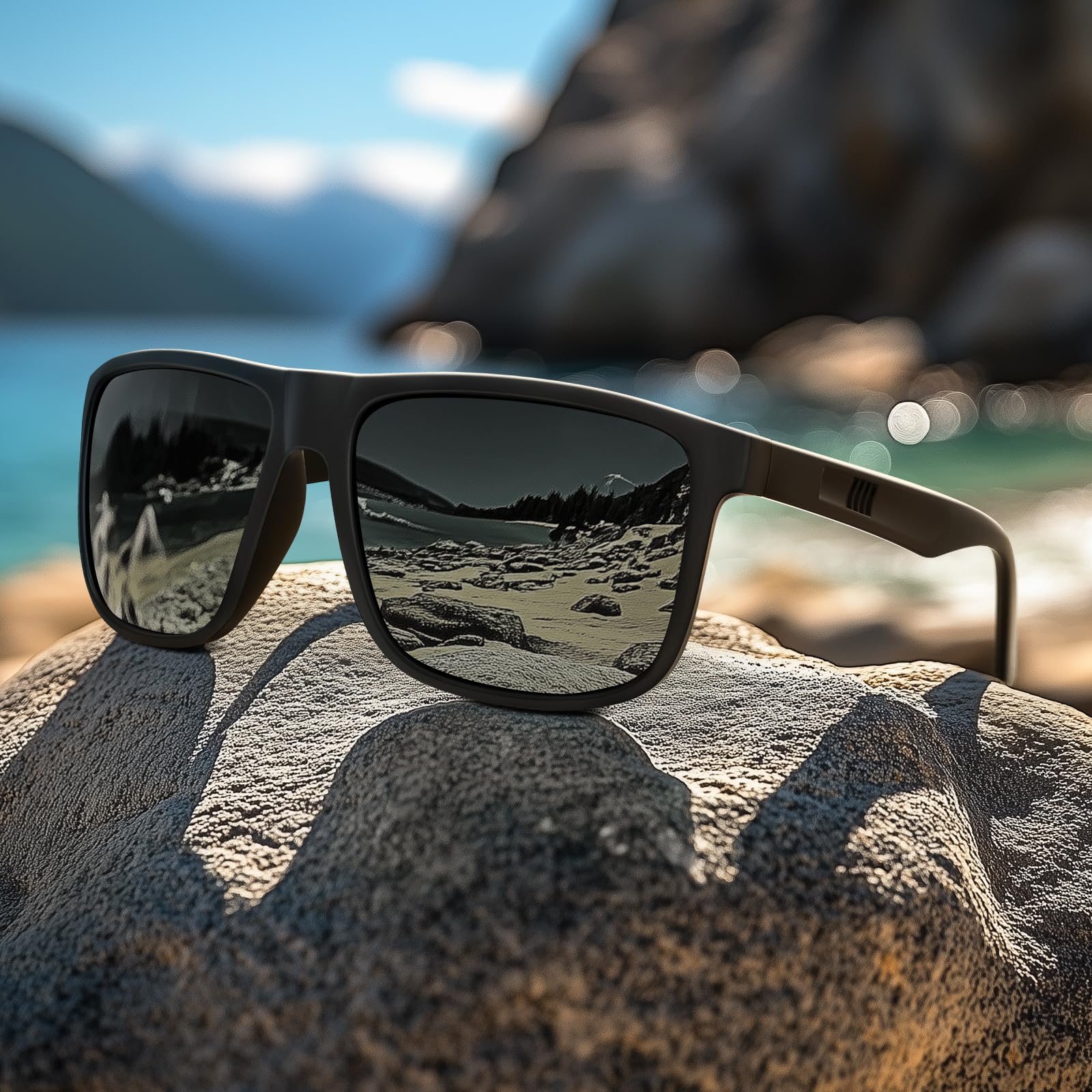 Sonnenbrille Herren-Polarisiert-UV400 Schutz-Mode-Retro-Unisex-Ultraleicht-Sonnenbrillen-Klassisch Rechteckig-Outdoor Sport Brille für Fahren Reise Angeln