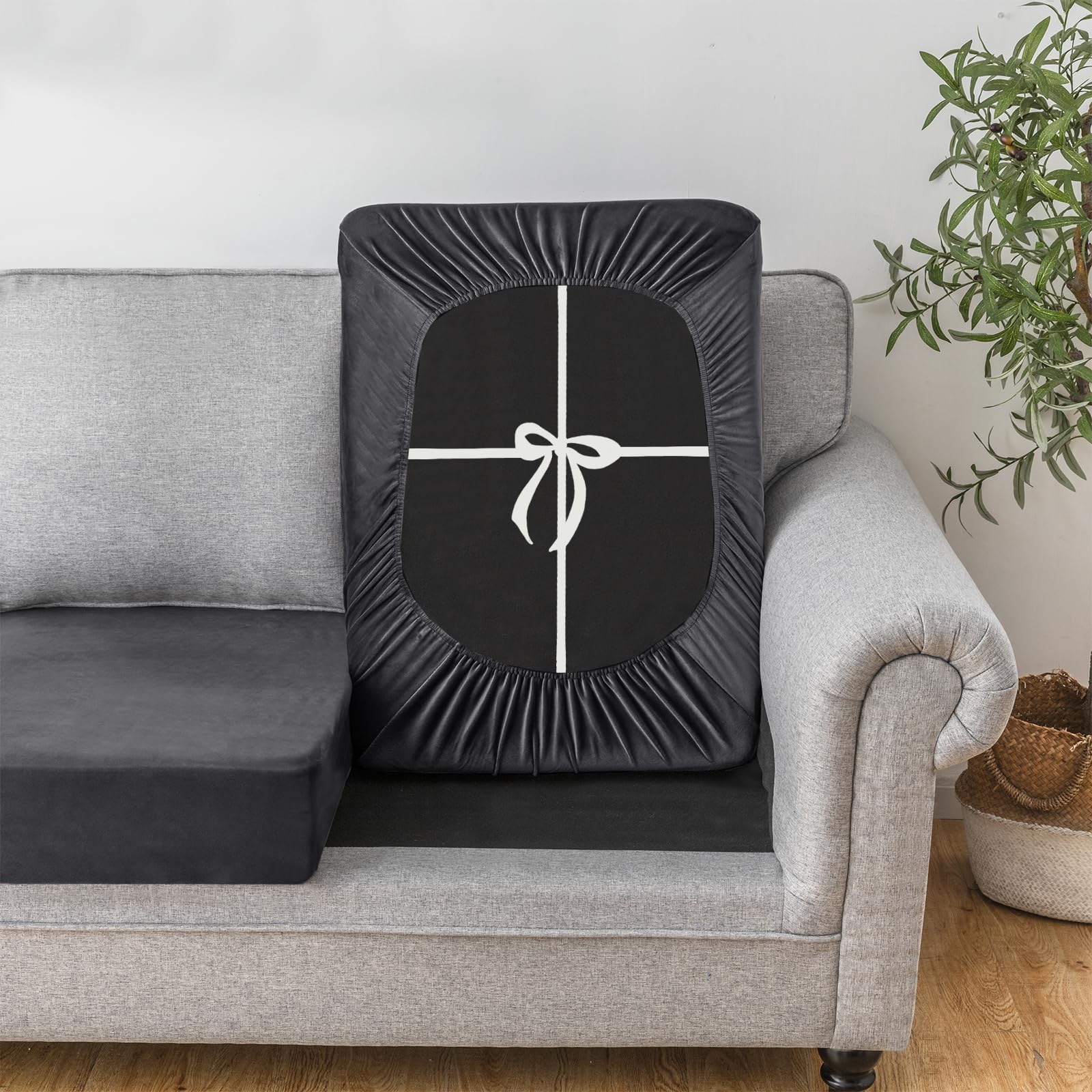 UNBBRRL Sofa Cushion Cover Stretch Velvet, Removable Sofa Seat Cushion Cover With Ties, Sofa/Couch/Settee Covers Furniture Protector replacement (dark gray,W(140-185cm),D(70-95cm)) โ image 1