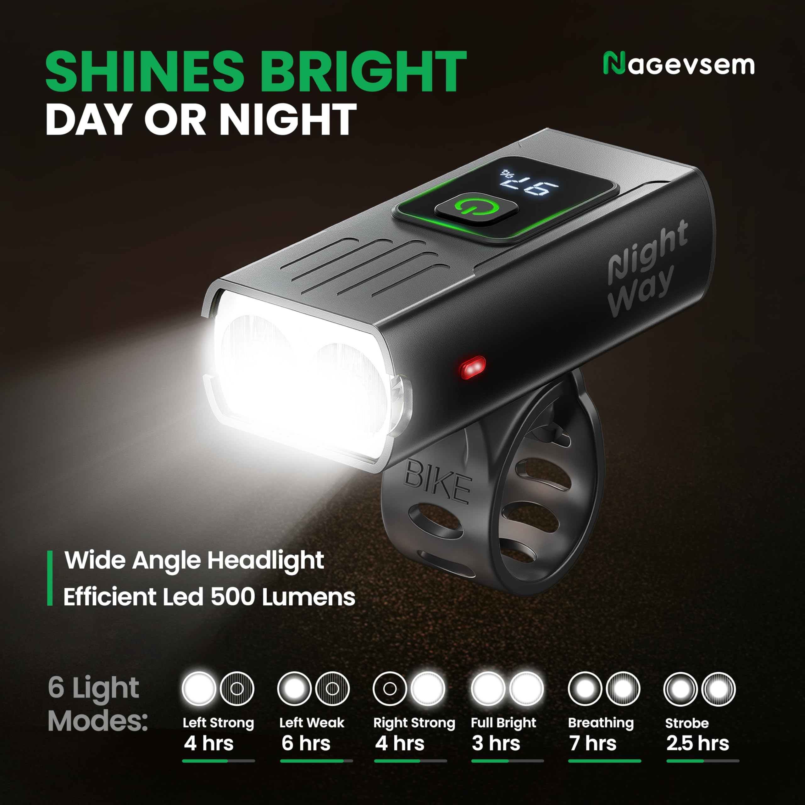 Nagevsem Bike Lights Set of 3 pcs w/Bicycle Bell - LED Super Bright - Rechargeable USB-C Headlight Front & Back Light for Night Riding in Mountain - Gift for Men Women Boys Kids Black