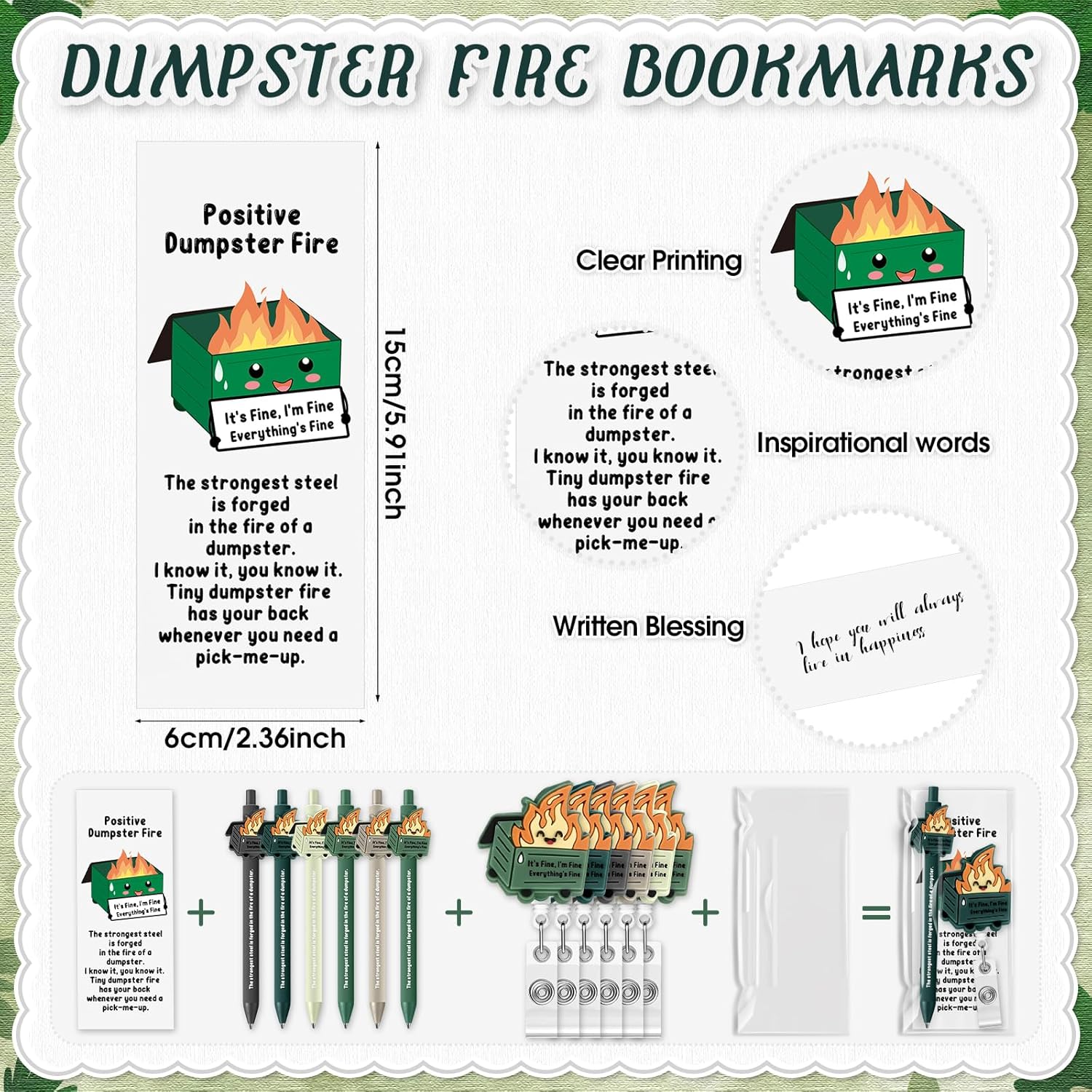 96 Sets Dumpster Fire Badge Reel and Pen Gift Bulk Lab Week Gifts Lab Tech Retractable Badge Holder Bookmark Dumpster Fire Response Team for Nurse RN LPN CNA MA Medical Doctor Coworker Teacher