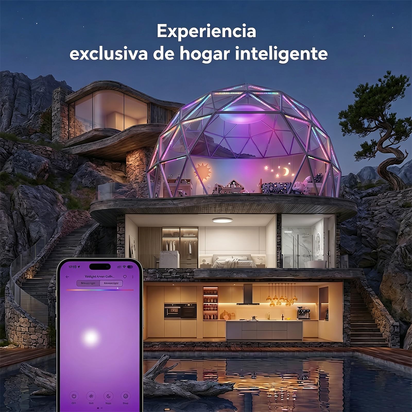 Yeelight Lampara Techo Inteligente 60cm, 4800LM RGBCW Plafon LED Techo Regulable, 2700K-6500K, Instalación Rápida, 16 Millones de Colores DIY, Compatible con Alexa y Google, App/Mando a Distancia