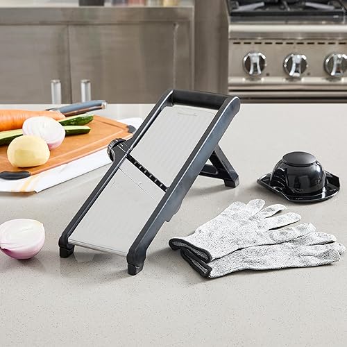 Miniatura 3 de Restaurantware Cortadora de mandolina de 16.1 x 5.3 x 6.4 pulgadas, ajustable con guantes resistentes a cortes, cepillo de limpieza, protector de