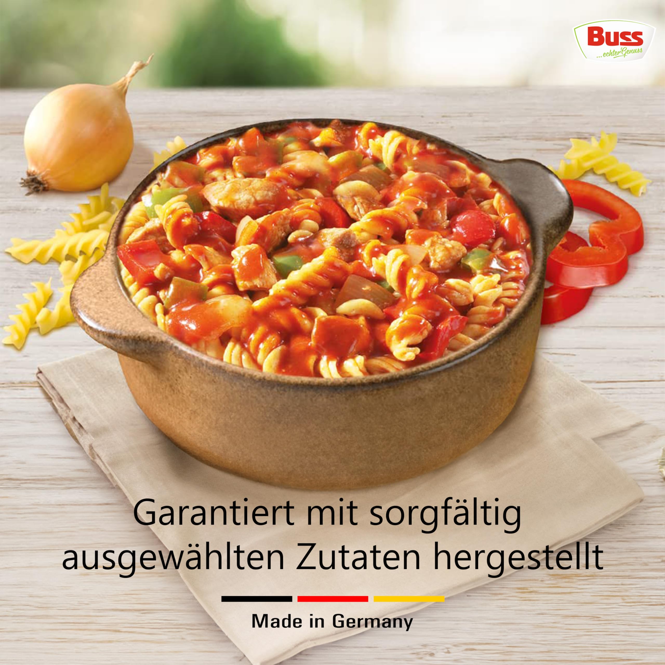 Buss Rustikale Gerichte - Nudeltopf nach ungarischer Art, 6 x 800g | Mit Paprika und Schweinefleisch - Lang haltbare Fertiggerichte zum schnellen Aufwärmen in Mikrowelle & Topf