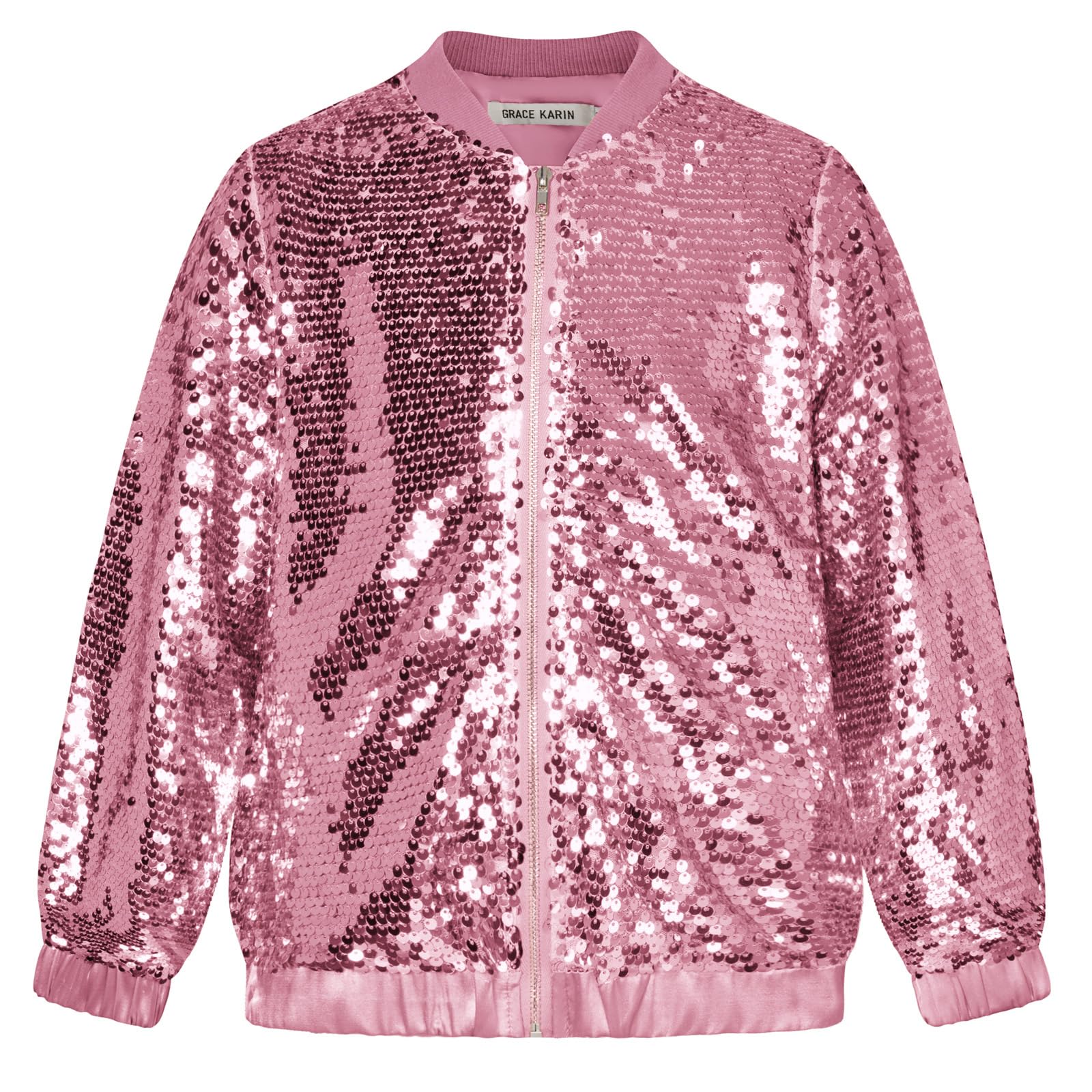 GRACE KARIN Girls Sequin Jacket Kids Bomber Zip Outwear Sparkle Fall Top Cardigan Dress Coat Size 5-14
