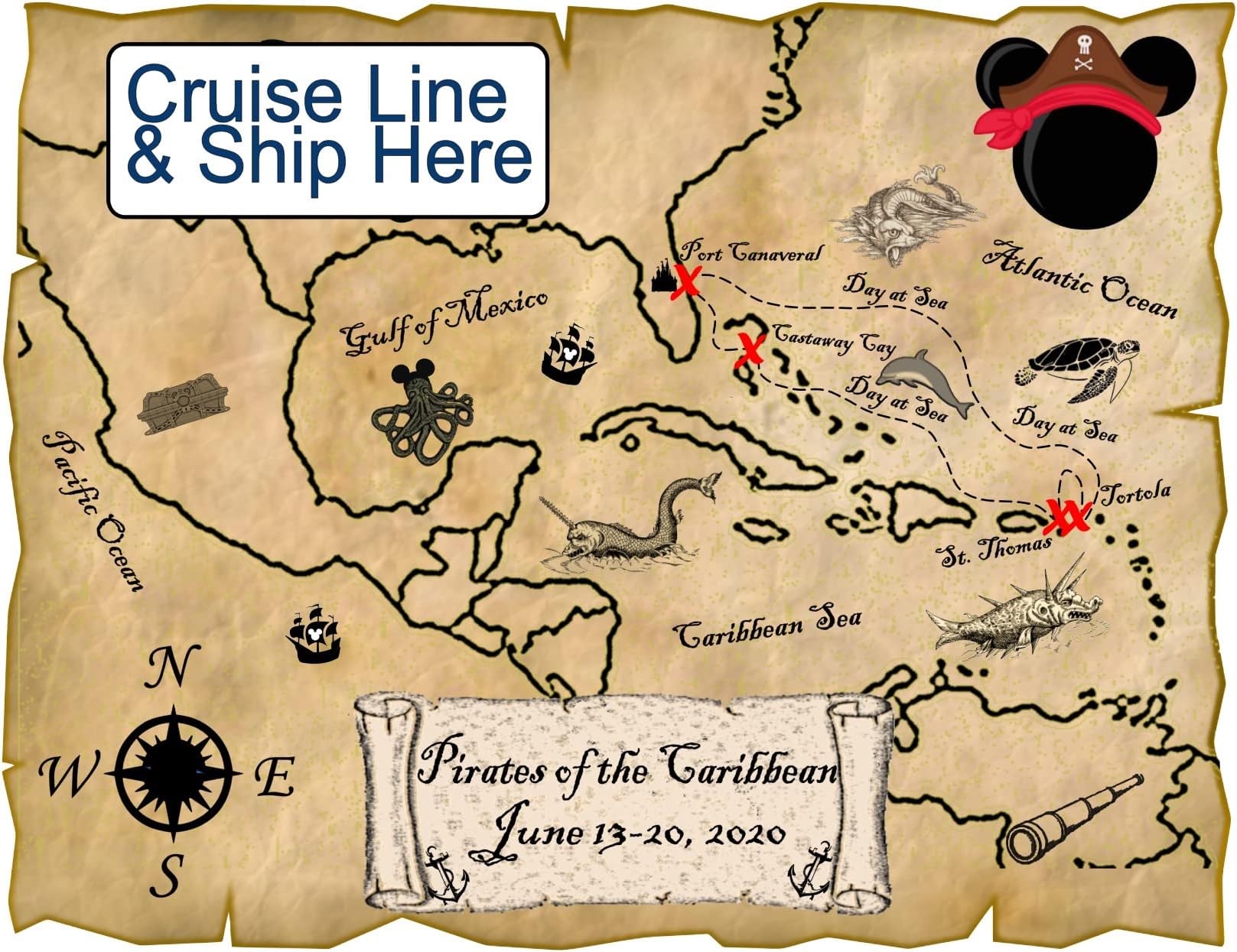 Caribbean Pirate Map Magnet for Disney Cruise