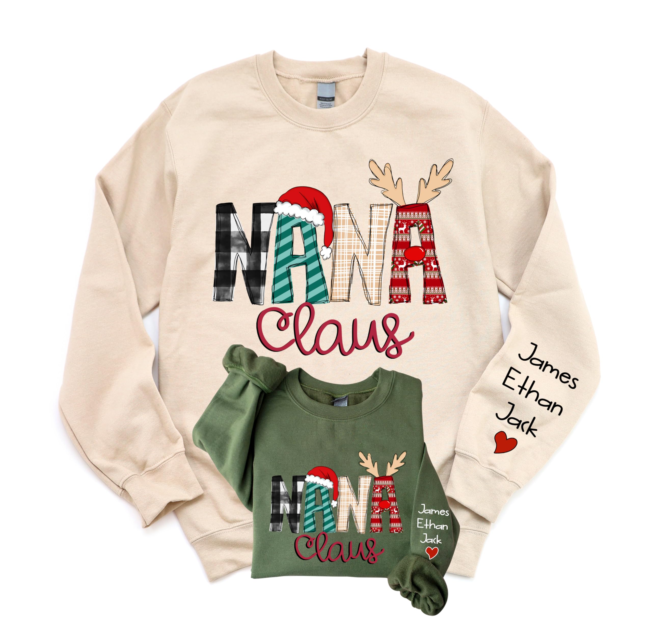 GODMERCH Christmas Claus Sweatshirt Hoodies, Personalized Mom Grandma Nickname with Kid Names, Custom Shirt Gifts for Women