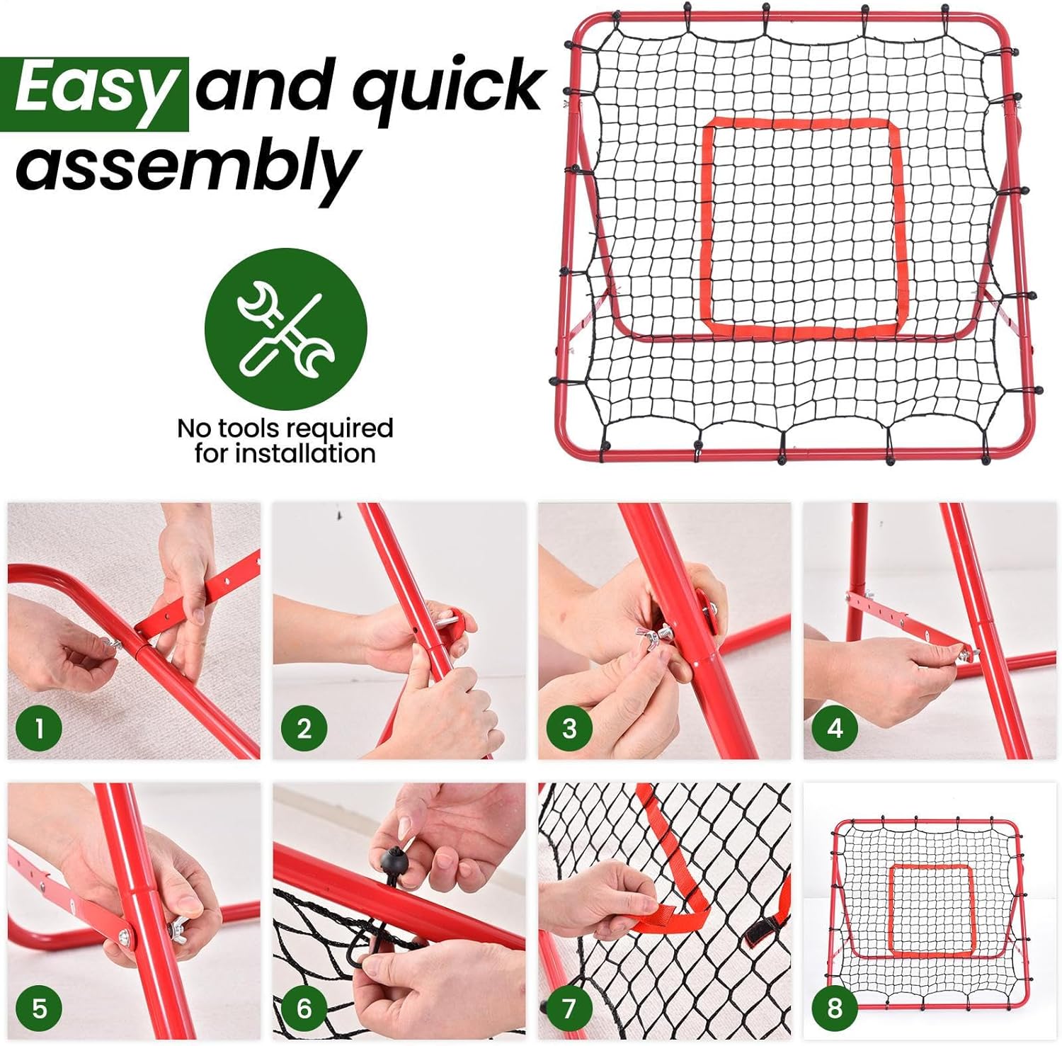 Folding Soccer Bounce Back Net Adjustable 5 Angle & 3 Mode Settings Volleyball Net Rebounder Goal Training Equipment with Target Mark for Practicing Volleying Bumping Spiking Fielding Training