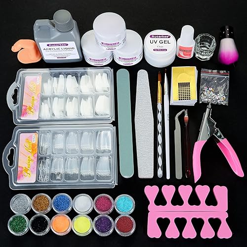 Kit de uñas acrílicas con líquido acrílico y pegamento para uñas kit de uñas acrílico profesional con todo puntas francesas herramientas de