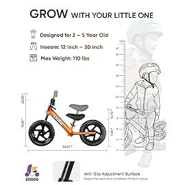 KRIDDO Toddler Balance Bike 2 Year Old, Age 18 Months to 5 Years Old, 12 Inch Push Bicycle with Customize Plate (3 Sets of Stickers Included), Gift Bike for 2-3 Boys Girls, Orange
