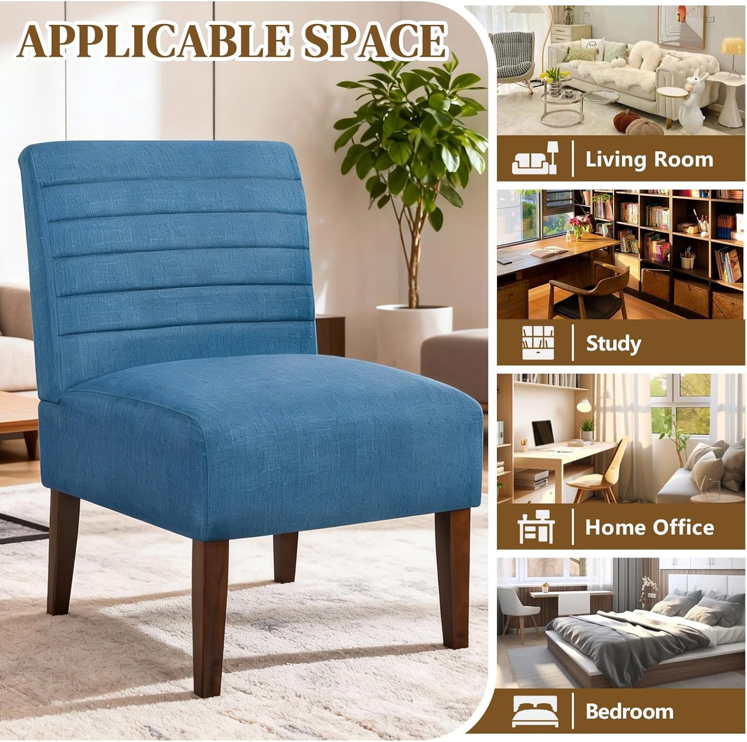 Anwick Blue Modern Accent Chair, Mid Century Upholstered Living Room Chair with Wood Legs, Comfy Small Accent Chair with Back for Small Spaces, Office, Bedroom, Reading Spaces (Blue2)