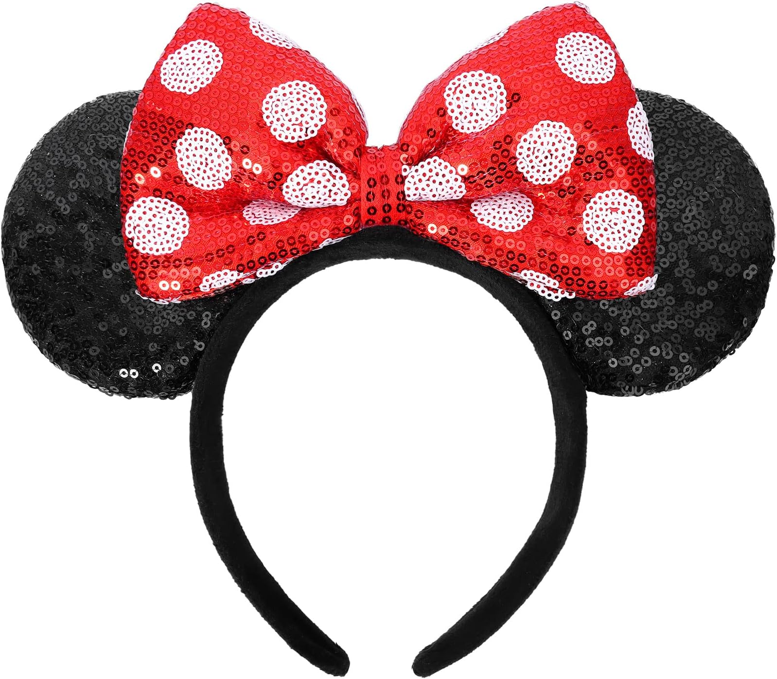 Mouse Ears Headbands, Sequin Mouse Ears for Women Girls Boys, Shiny Bow Headband for Cosplay Costume Party Decorations Hair Accessories (Polka Dots)