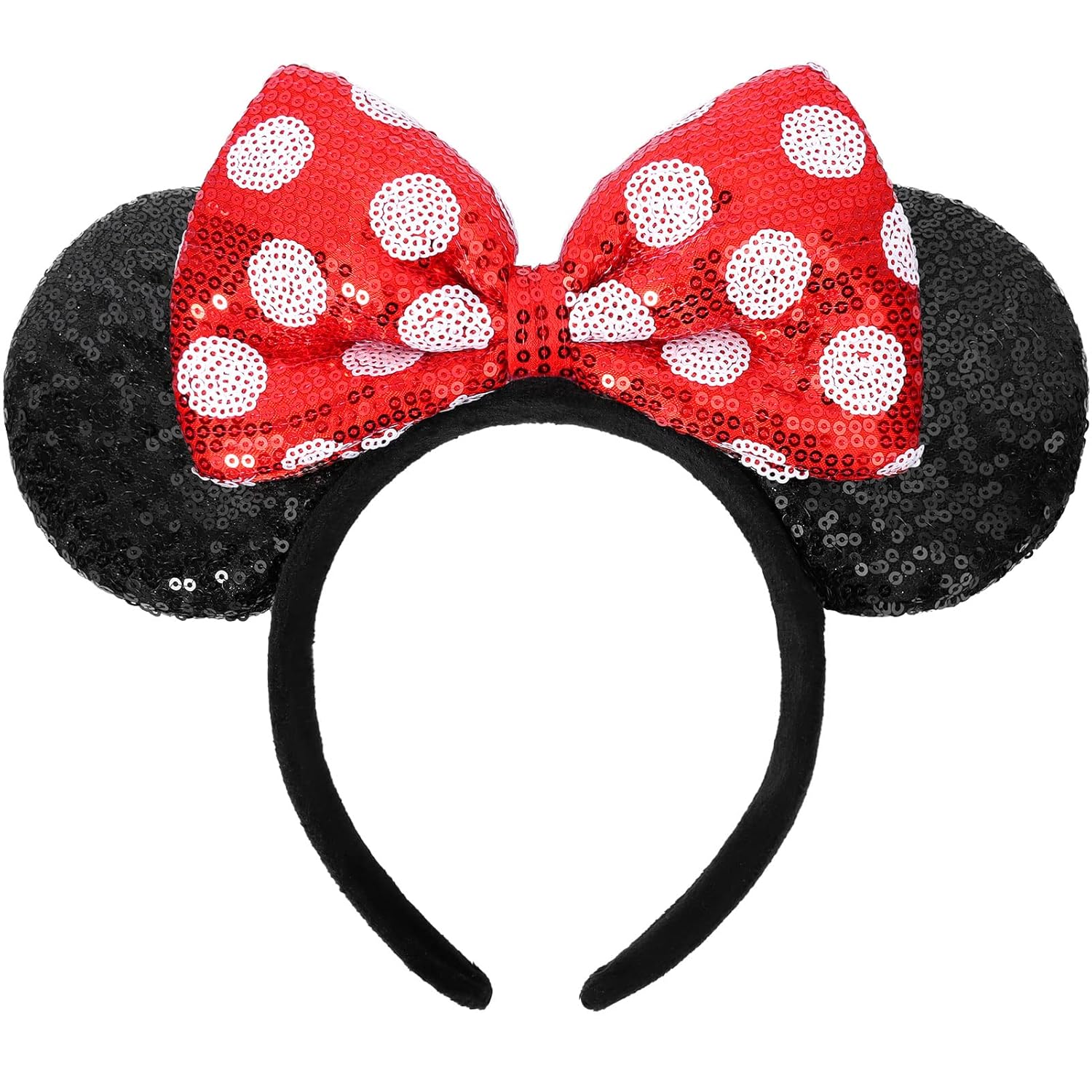 Mouse Ears Headbands, Sequin Mouse Ears for Women Girls Boys, Shiny Bow Headband for Cosplay Costume Party Decorations Hair Accessories (Polka Dots)