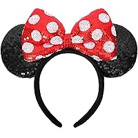 Vista 8 de Diadema de orejas de ratón, orejas de ratón para mujeres y niñas con perla, orejas de parque para viajes, decoraciones de cumpleaños, accesorios